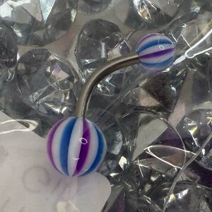 Belly button Striped Purple Blue Ring - Unbranded Curved Barbell Navel Jewelry